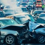 A pile-up of cars in a crash, illustrating one of the most common car accidents in the United States.